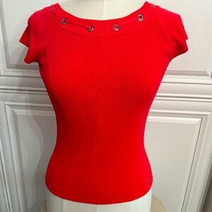 Cyrus Women’s Size Small Orange Scoop Neck Short Sleeve Top with Loop Detail